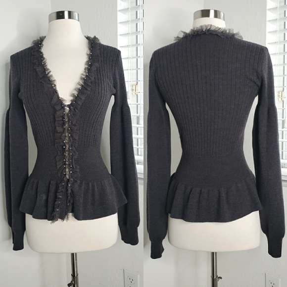 EMPORIO ARMANI Peplum Balloon Sleeve Sweater. - Picture 1 of 12